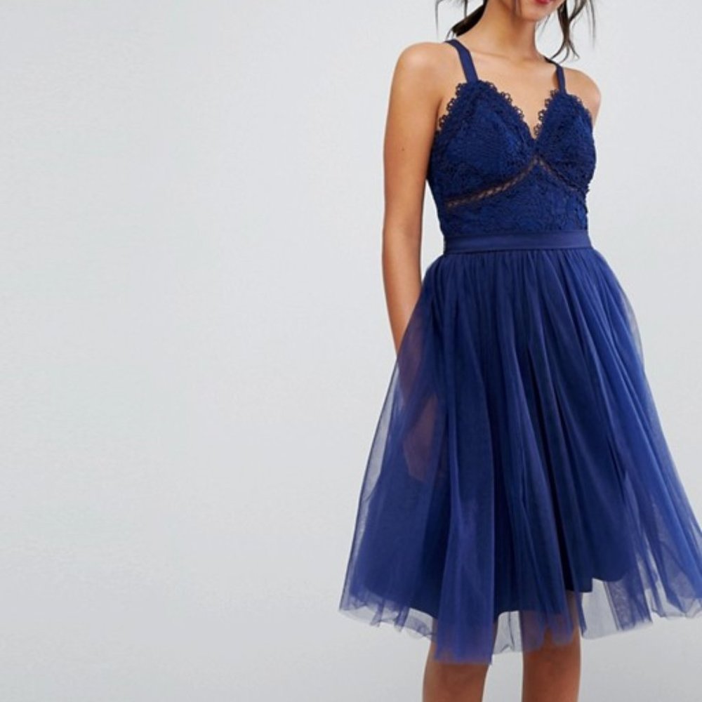 Chi Chi London Tulle Midi Dress With Lace Detail